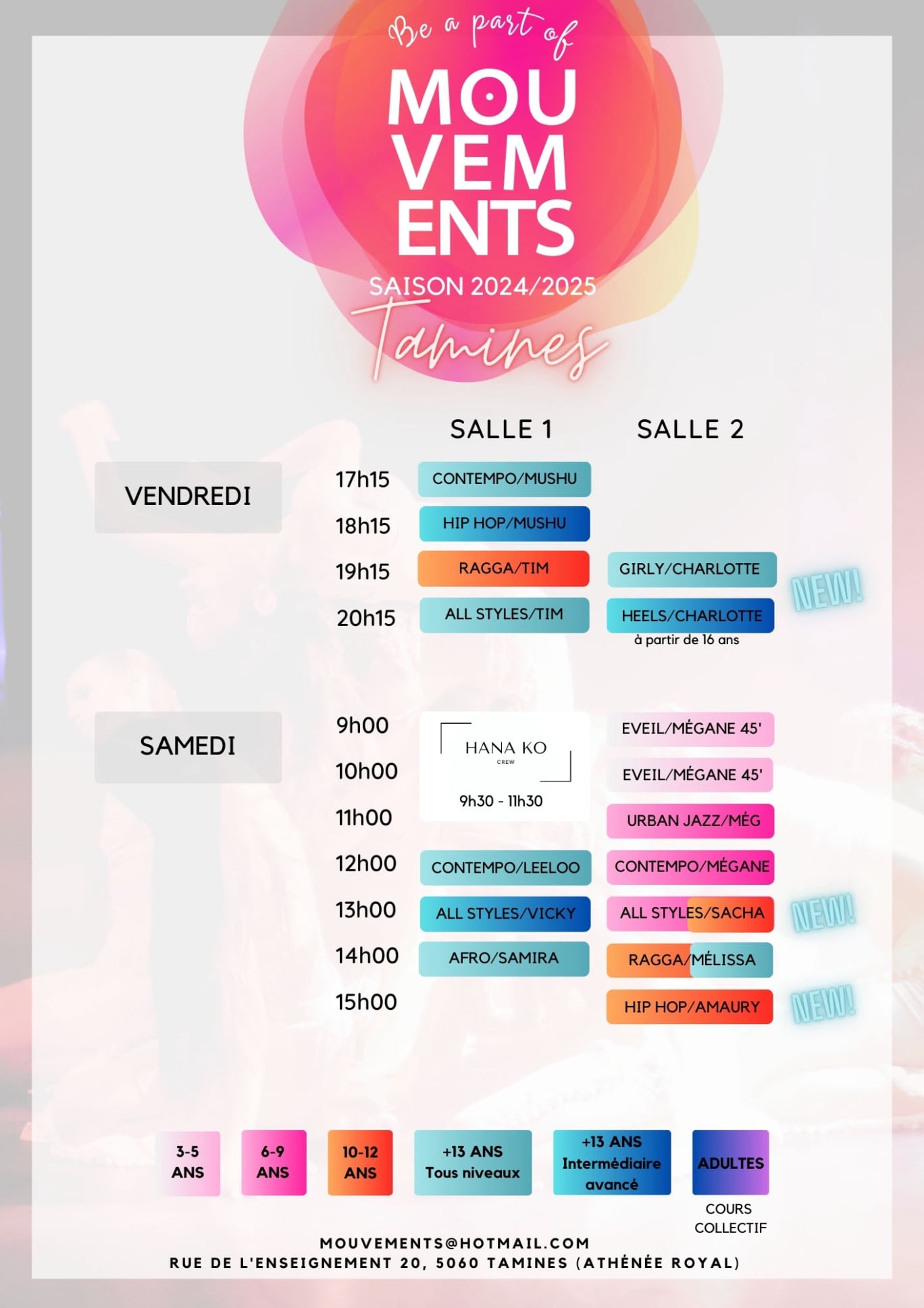 Tamines 1 - Horaires - Mouvements ASBL
